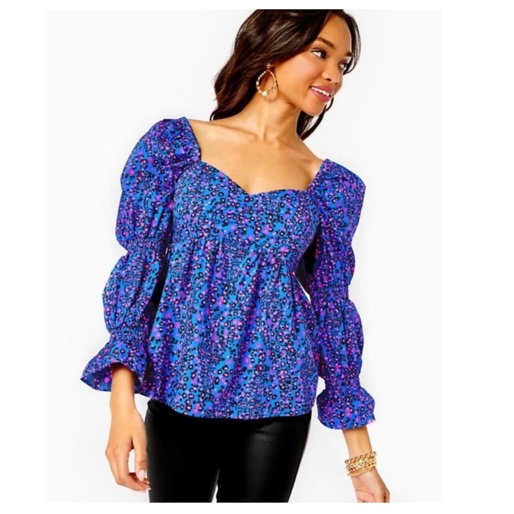 LILLY‎ PULITZER Preslee Babydoll Blouse Top 12 Growl And Prowl Tropical Resort
